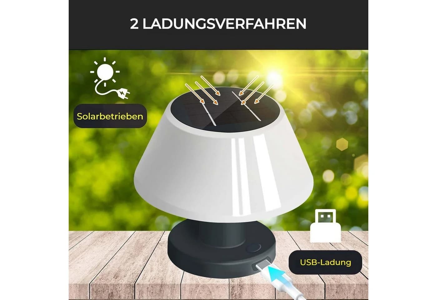 PRIISF LED Solar Tischleuchte Dimmbar IP54 Schwarz/Weiß - Bild 3