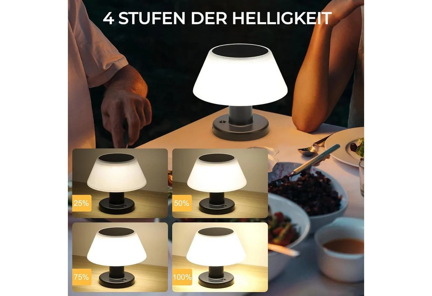 PRIISF LED Solar Tischleuchte Dimmbar IP54 Schwarz/Weiß - Bild 5
