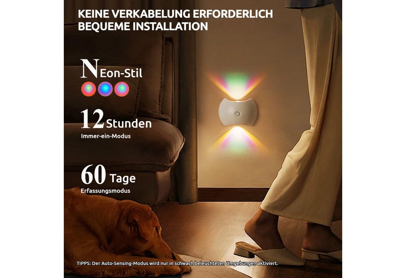 PRIISF Nachtlicht Wandleuchte USB-Aufladbar Bewegungsmelder LED Wandbeleuchtung - Bild 4
