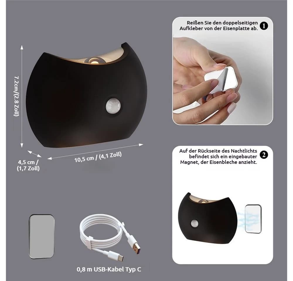 PRIISF Nachtlicht Wandleuchte USB-Aufladbar Magnetbefestigung - Bild 3