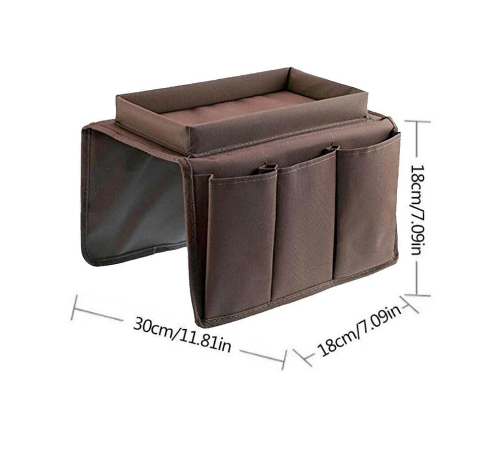 PRIISF Sofatablett Organizer mit Tablett & 4 Fächern, Oxford-Stoff, Braun
