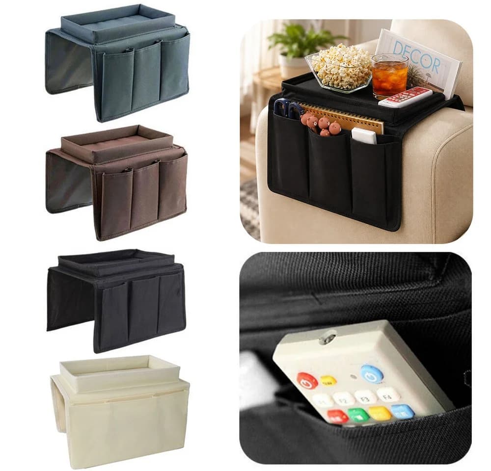 PRIISF Sofatablett Organizer mit Tablett & 4 Fächern, Oxford-Stoff, Braun - Bild 2