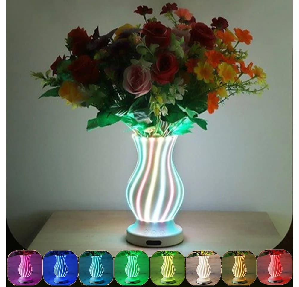 PRIISF LED Nachttischlampe Blumenvase Tischleuchte RGB Nachtlicht - Bild 2