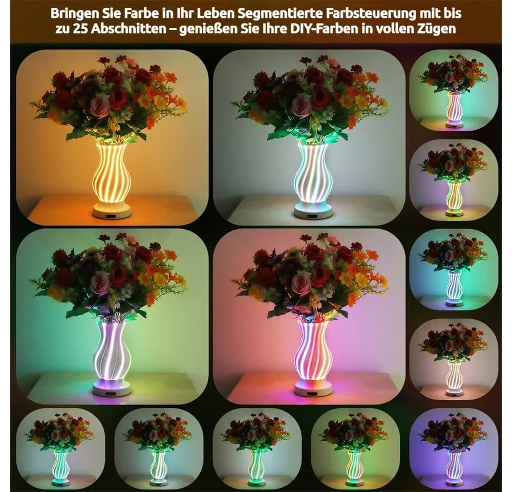 PRIISF LED Nachttischlampe Blumenvase Tischleuchte RGB Nachtlicht - Bild 4