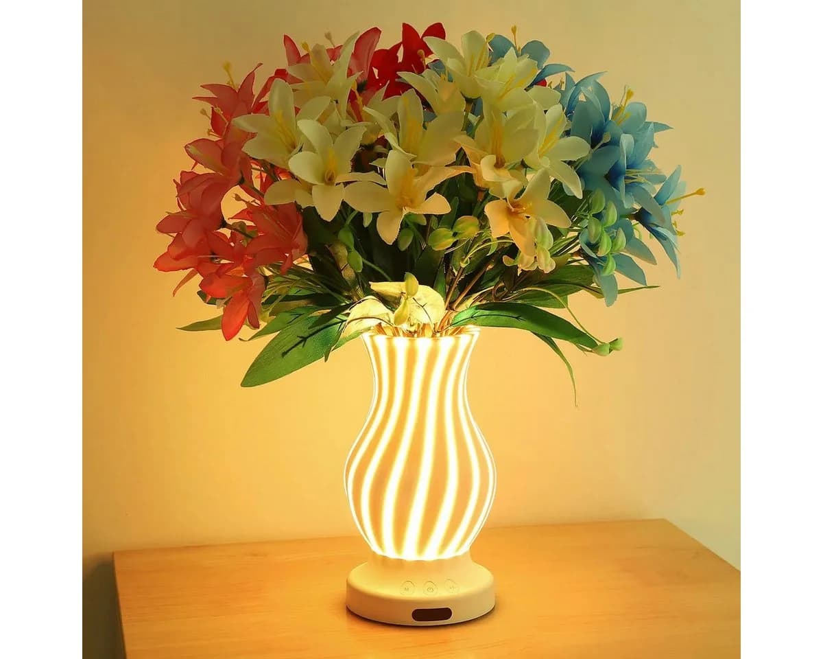 PRIISF LED Nachttischlampe Blumenvase Tischleuchte RGB Nachtlicht - Bild 5