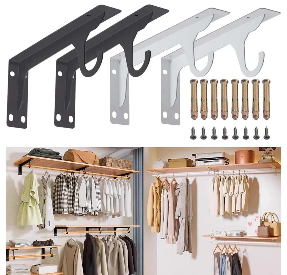PRIISF Wandgarderobe 2er-Set Schwerlast Kleiderstange mit Haken - Bild 2