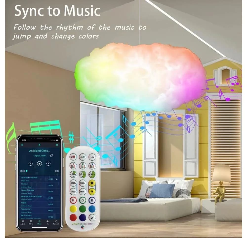 PRIISF Wolken-Pendelleuchte RGB mit App-Steuerung & Musiksynchronisation - Bild 3