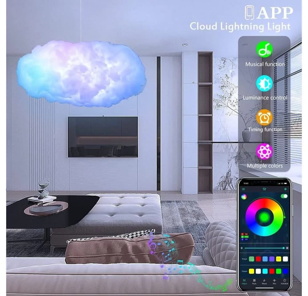 PRIISF Wolken-Pendelleuchte RGB mit App-Steuerung & Musiksynchronisation - Bild 4