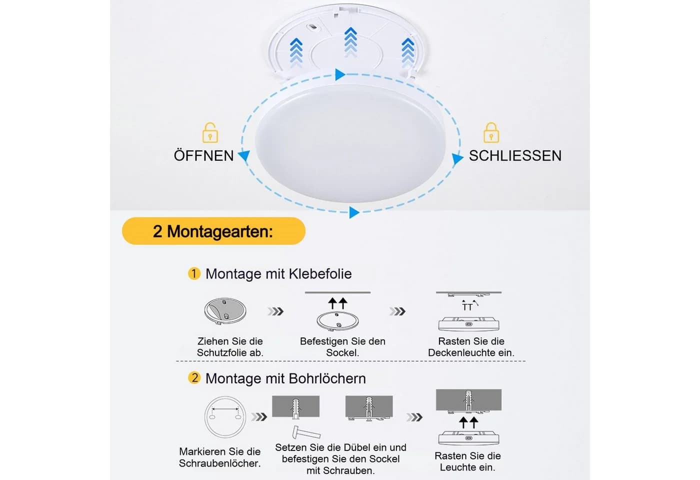 PRIISF LED Deckenleuchte mit Radar-Bewegungssensor & Akku, dimmbar, weiß - Bild 3