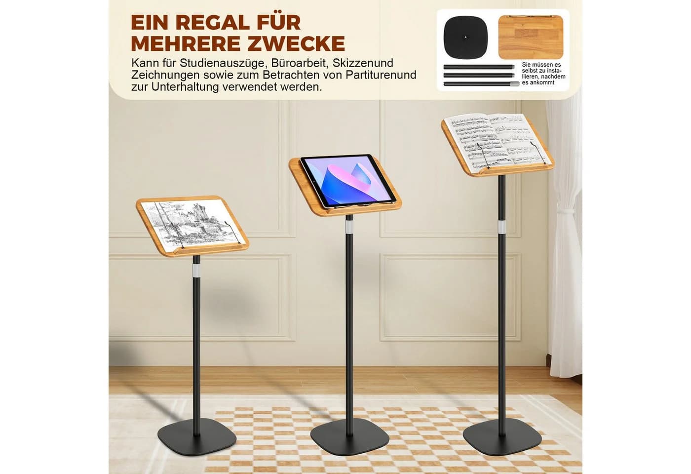 PRIISF Buchstütze 3in1 Höhenverstellbar Holz Schwarz - Bild 4