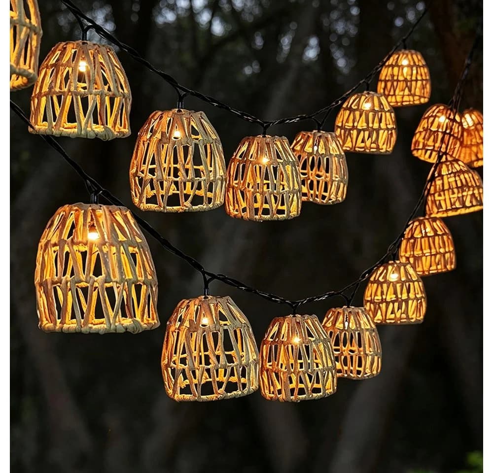 PRIISF LED-Lichterkette mit Lampions, warmweiß, braun, 15 LEDs, Timer - Bild 2