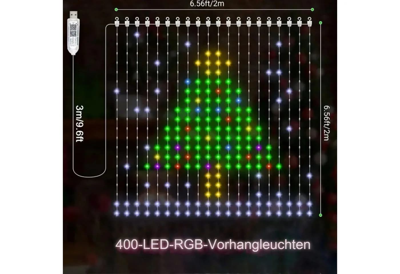 PRIISF LED-Lichtervorhang RGB Smart Lichterkette mit App-Steuerung