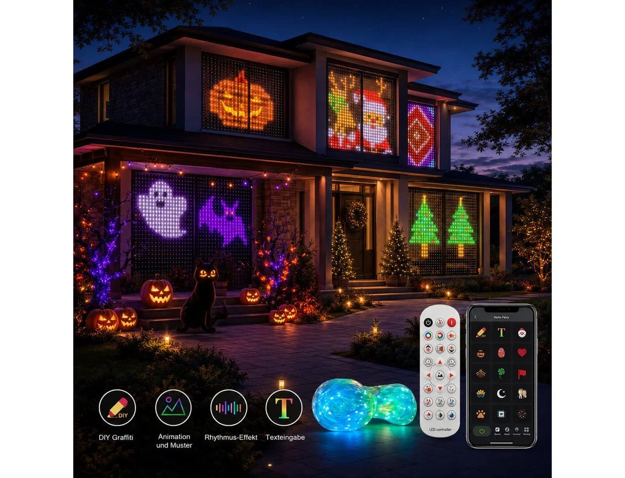 Detrida LED-Lichtervorhang RGB Smart Lichterkette mit App-Steuerung - Bild 2