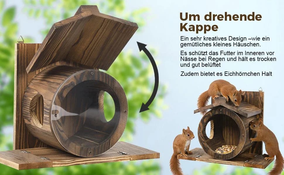 PRIISF Eichhörnchenkobel Futterhaus Holz Wetterfest - Bild 4