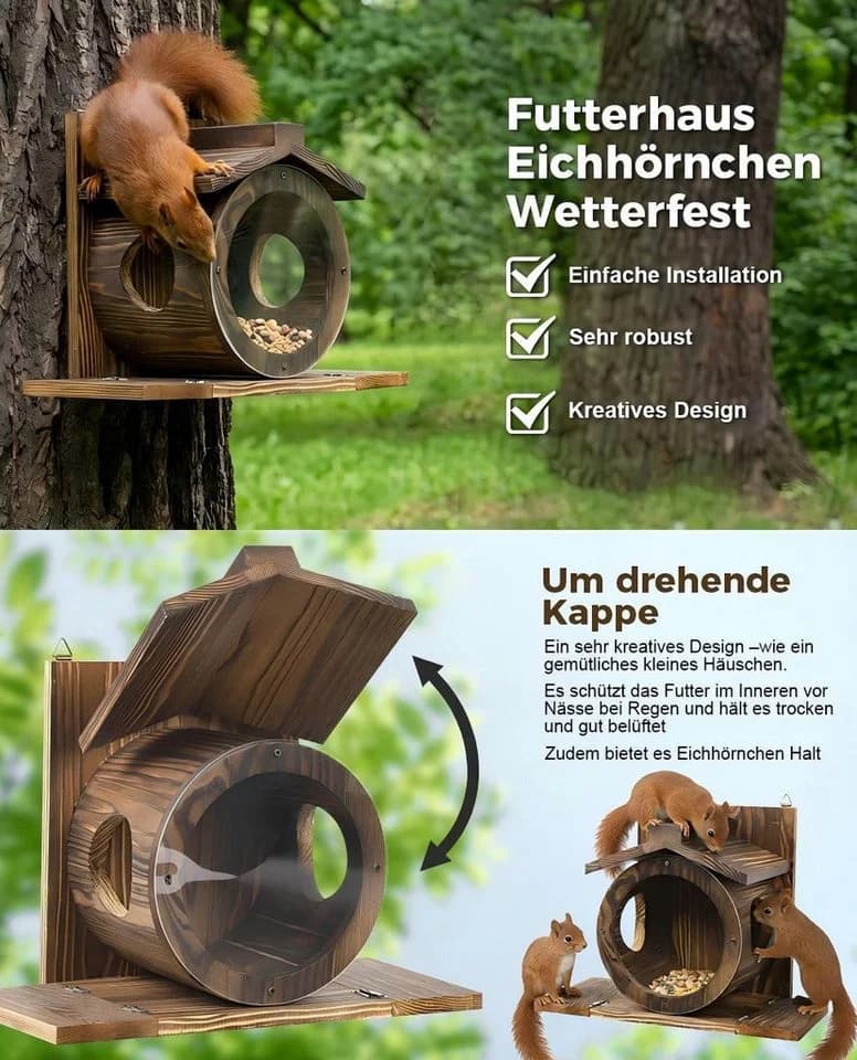 PRIISF Eichhörnchenkobel Futterhaus Holz Wetterfest - Bild 5