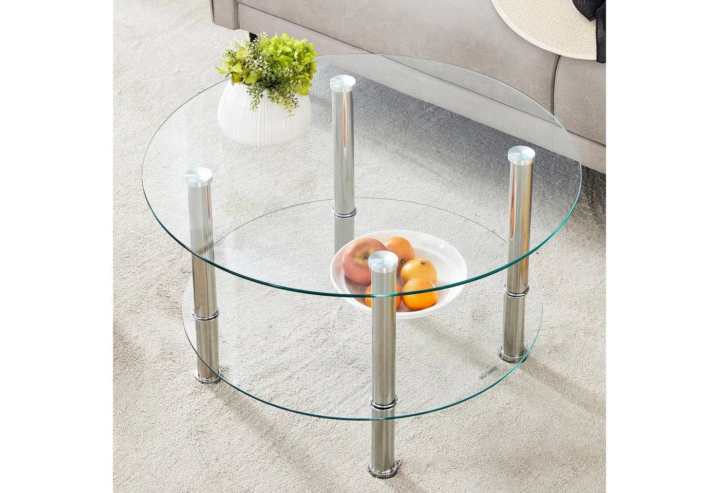 i@home Glastisch Couchtisch zweistufig Silber Metallbeine