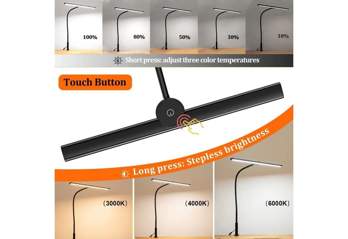 Novzep Klemmleuchte LED Klemmtischleuchte 18W, 46 cm Monitorlampe, dimmbar & augenschonend, LED fest integriert, Mit Fernbedienung, Tischleuchte - Bild 5