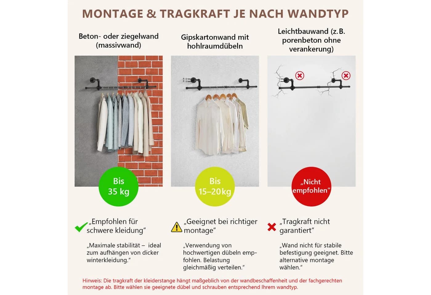 Novzep Industrielle Wand-Kleiderstange Schwarz Metall Rohr - Bild 3