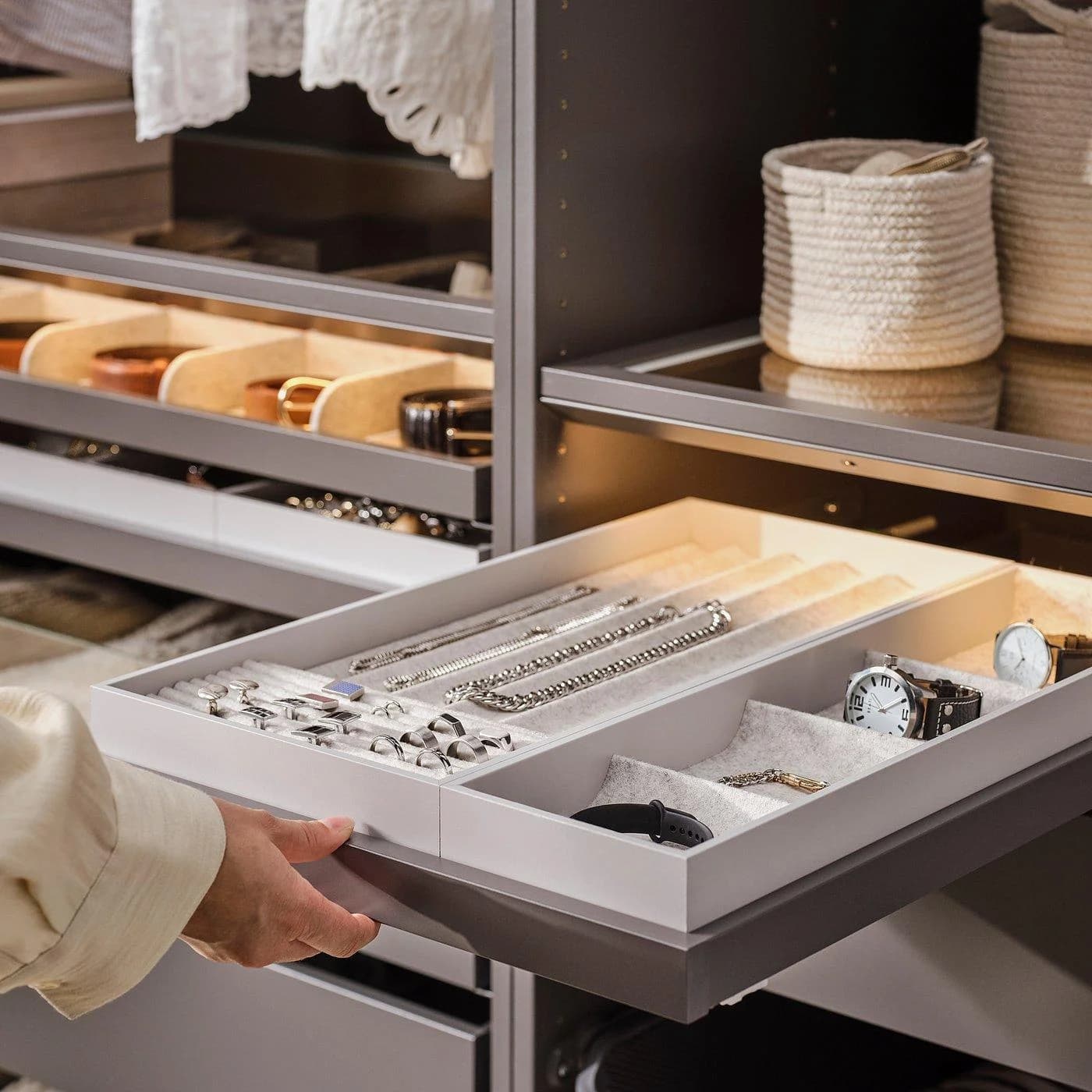 IKEA KOMPLEMENT Ausziehboden mit Einsatz Dunkelgrau Hellgrau
