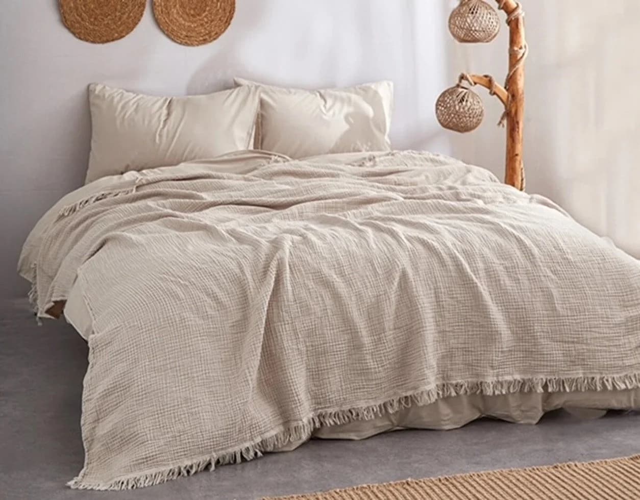 Wohndecke Bio-Musselin Beige Sandiik - Bild 2