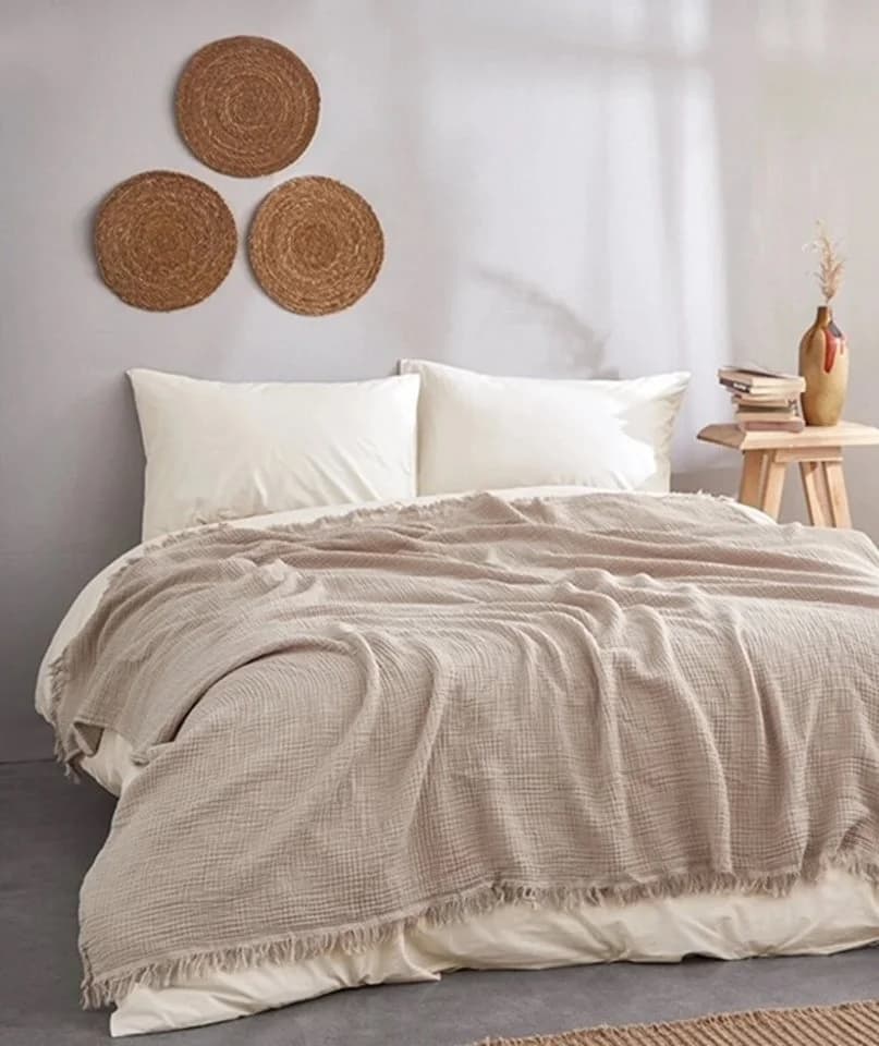 Wohndecke Bio-Musselin Beige Sandiik - Bild 3