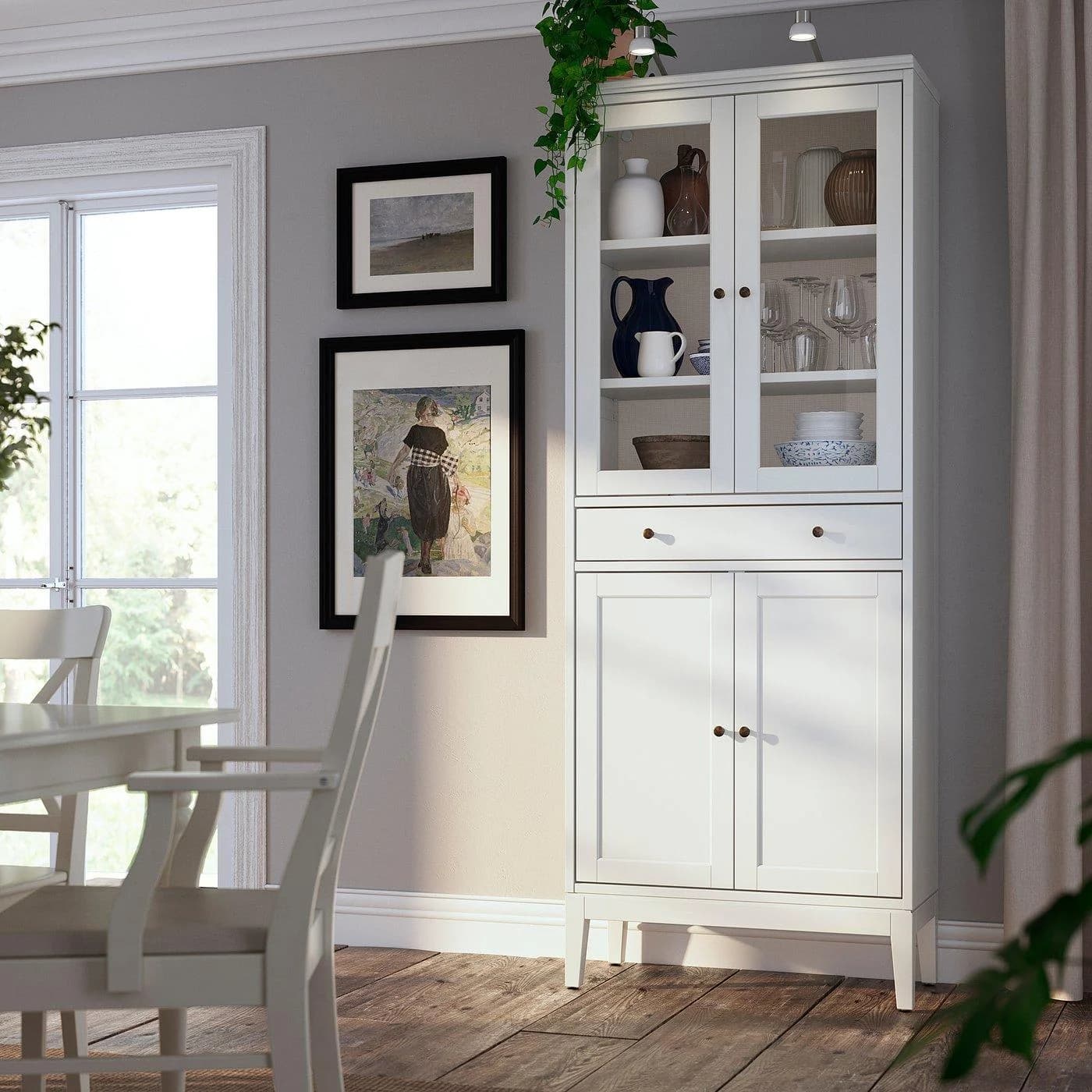 IKEA IDANÄS Hochschrank mit Glastüren und 1 Schublade Weiß