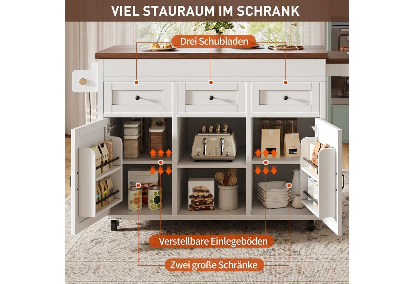 i@home Kücheninsel ausziehbar 360° drehbar weiß - Bild 4