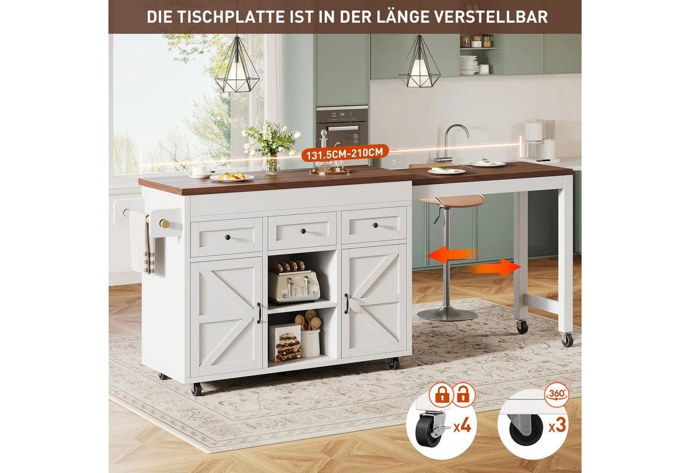 i@home Kücheninsel ausziehbar 360° drehbar weiß - Bild 5
