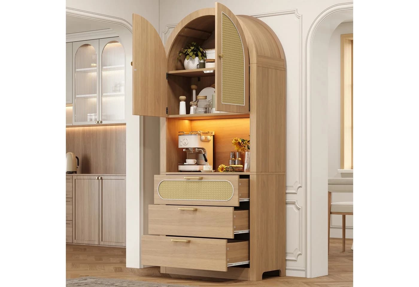 i@home Hochschrank mit LED-Beleuchtung und Rattan-Türen - Bild 3