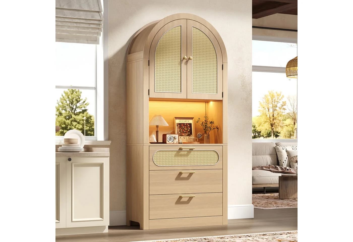 i@home Hochschrank mit LED-Beleuchtung und Rattan-Türen - Bild 4