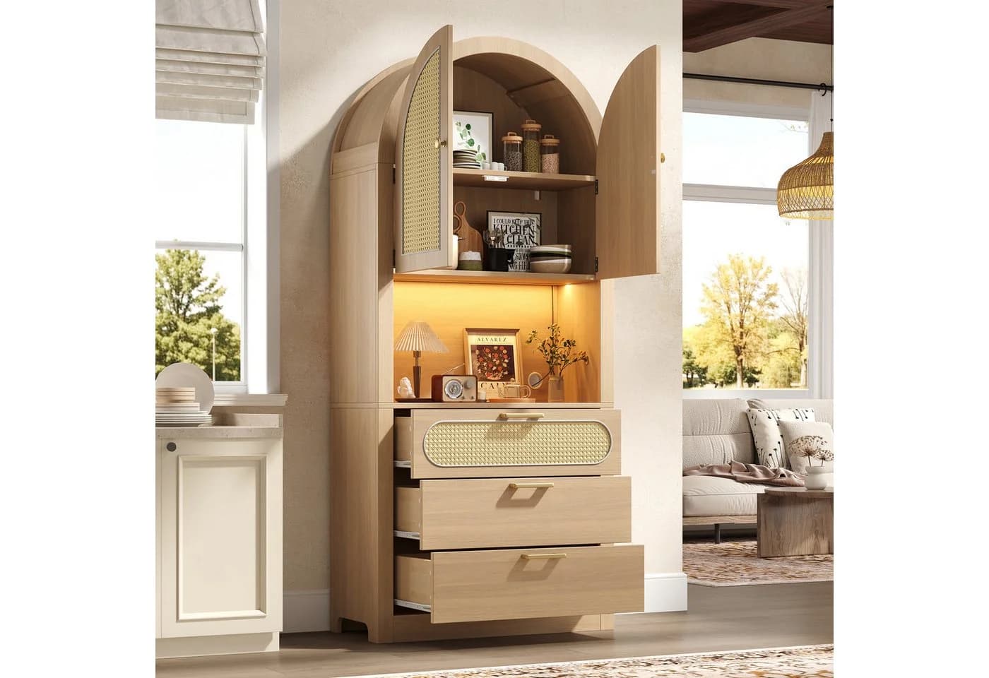 i@home Hochschrank mit LED-Beleuchtung und Rattan-Türen - Bild 5