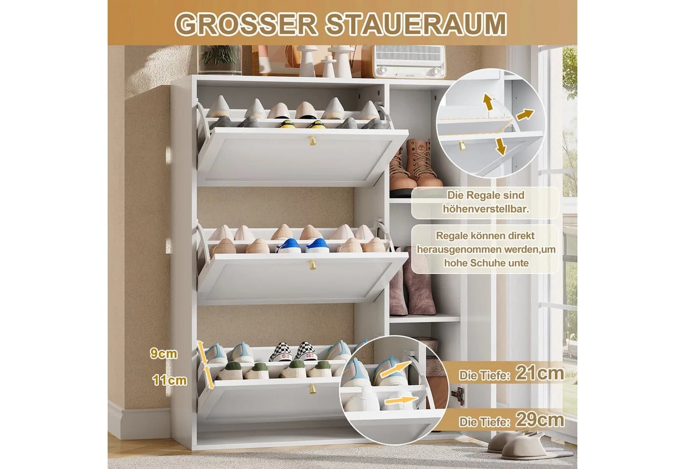 i@home Schuhschrank Klappfach Weiß 3 Klappen 1 Tür - Bild 5