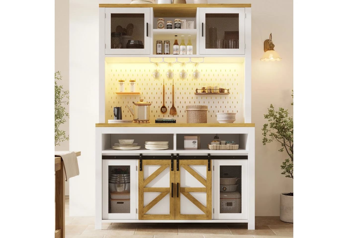 i@home Hochschrank mit Smart-Light & Steckdosen Schwarz/Weiß