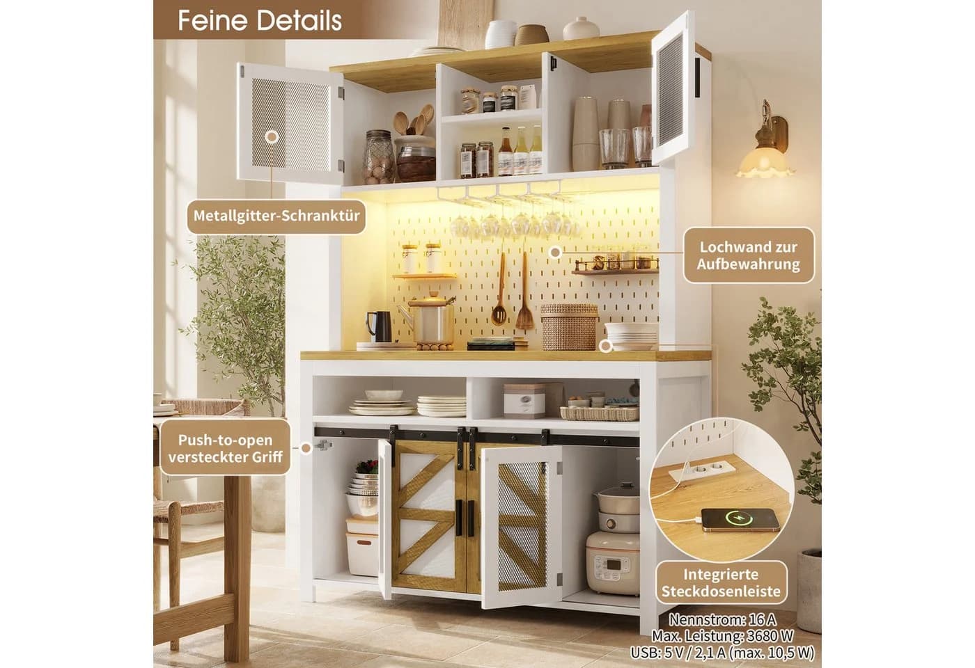 i@home Hochschrank mit Smart-Light & Steckdosen Schwarz/Weiß - Bild 3