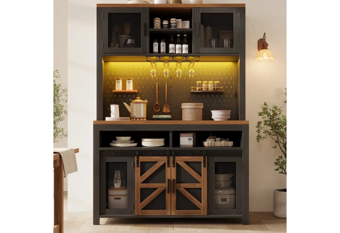 i@home Hochschrank mit Smart-Light, Steckdosen & USB-Anschluss Schwarz/Weiß