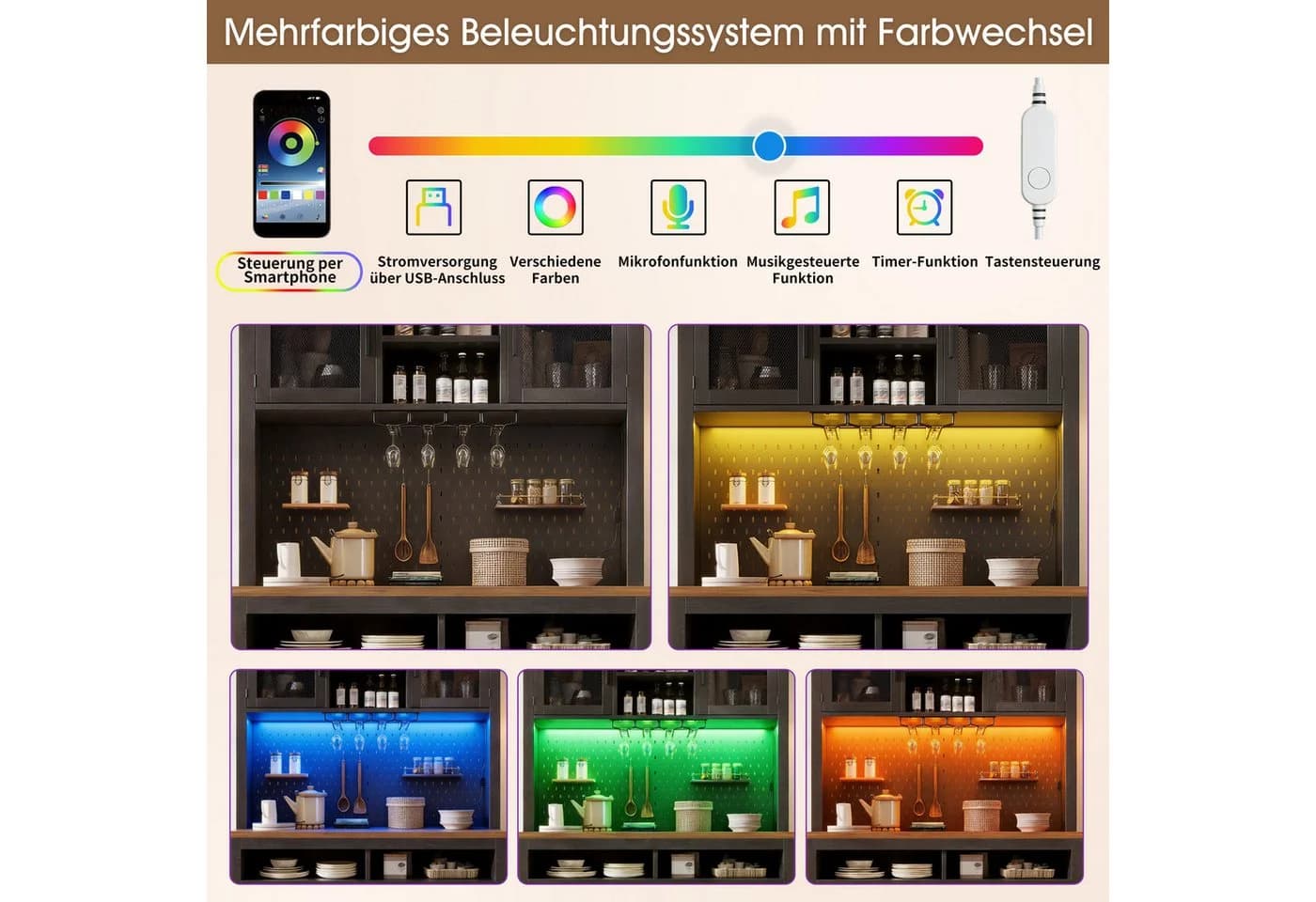 i@home Hochschrank mit Smart-Light, Steckdosen & USB-Anschluss Schwarz/Weiß - Bild 5