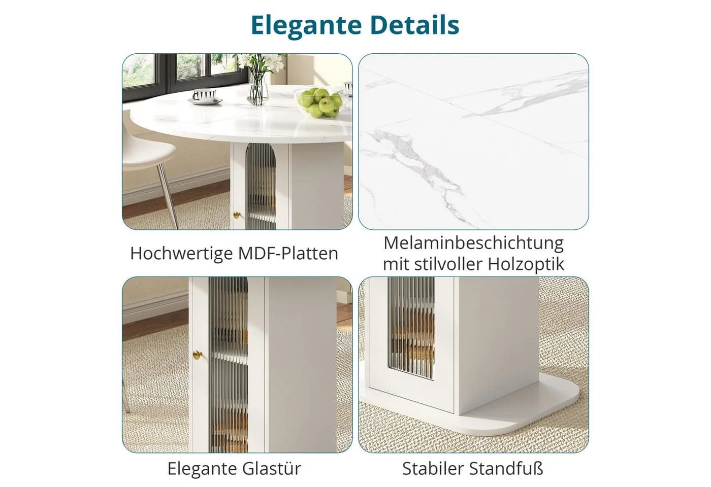 i@home Runder Esstisch mit Stauraum und Riffelglas-Tür Weiß - Bild 3