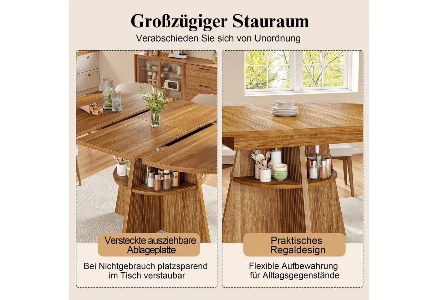 i@home Ausziehbarer Esstisch Natur mit Ablagefach - Bild 5