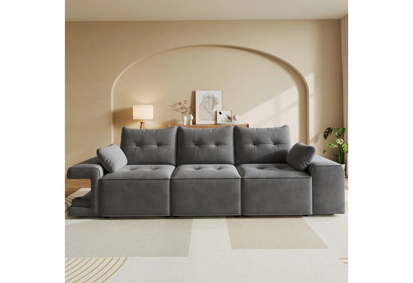 i@home 3-Sitzer Haustierfreundliches Sofa Beige mit Stauraum und Samtbezug - Bild 4