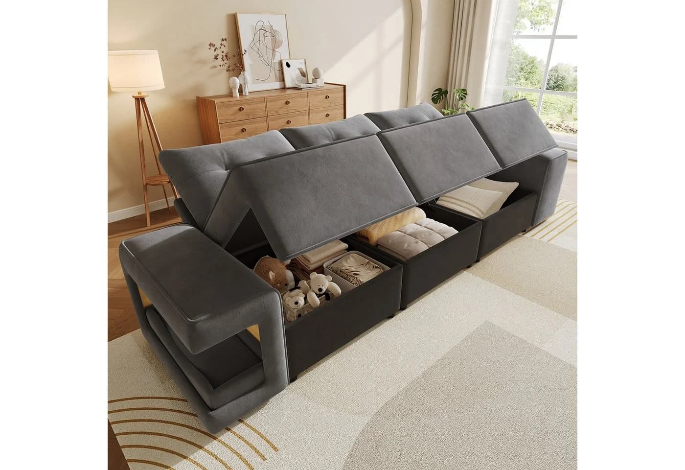 i@home 3-Sitzer Haustierfreundliches Sofa Beige mit Stauraum und Samtbezug - Bild 5