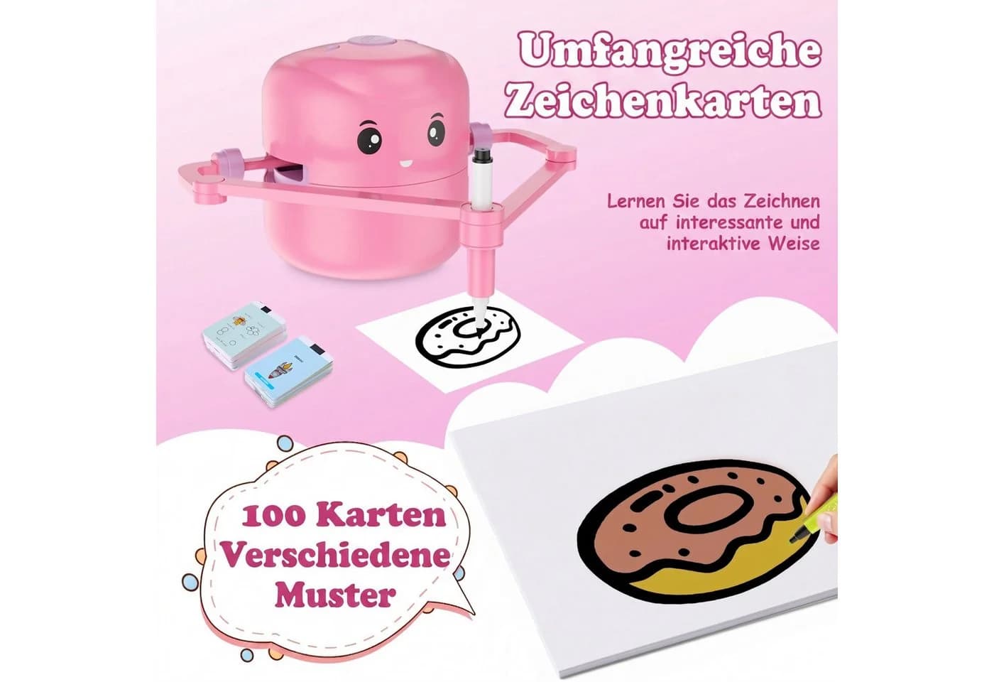 i@home Zeichenroboter mit Sprachsteuerung & 100 Karten Rosa