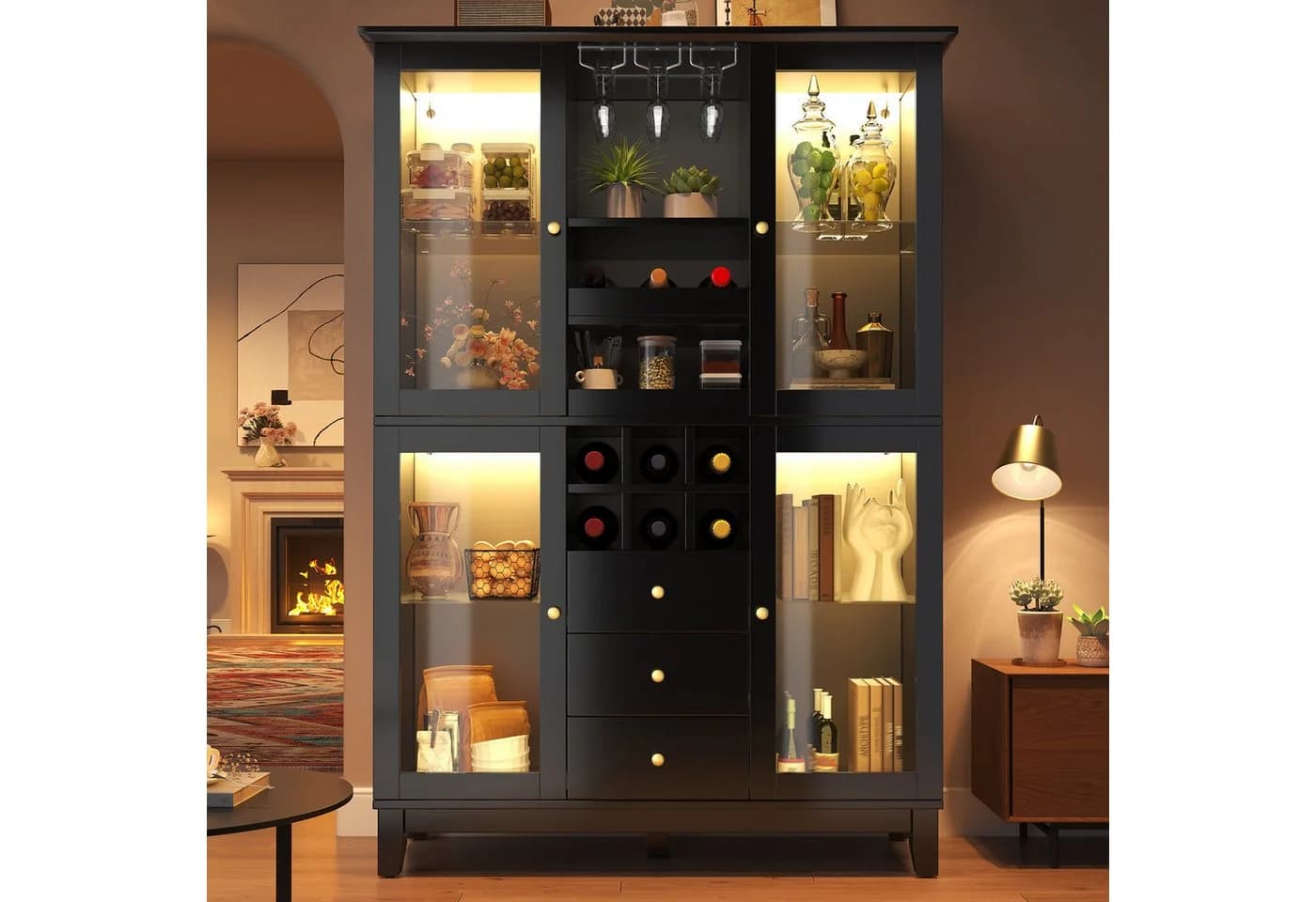 i@home Hochschrank Weinschrank mit App-gesteuerter LED, 3 Schubladen, Schwarz - Bild 2