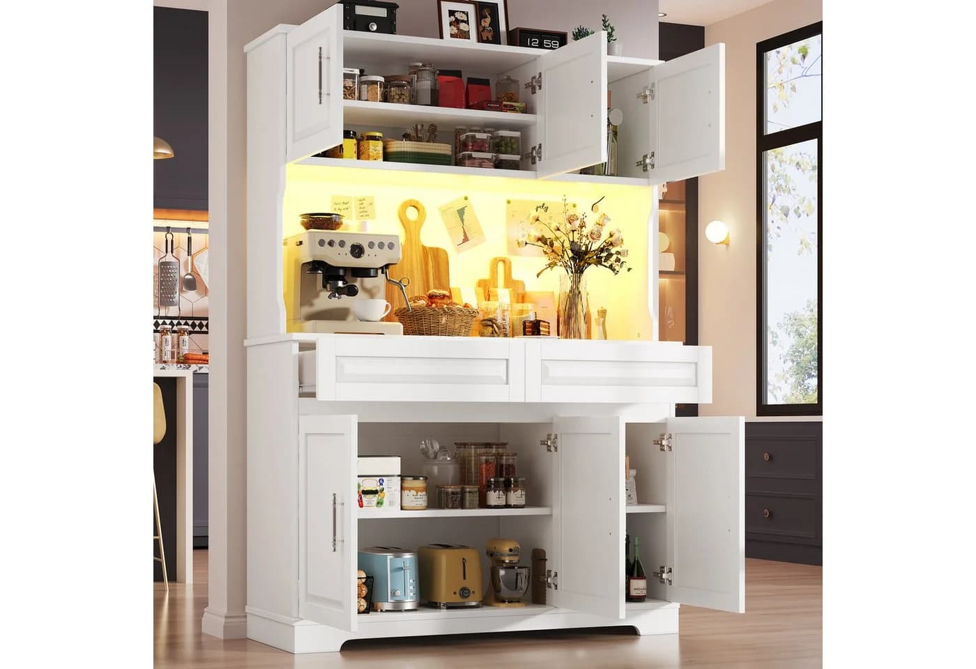 i@home Hochschrank Küchenschrank Weiß mit LED App-Steuerung