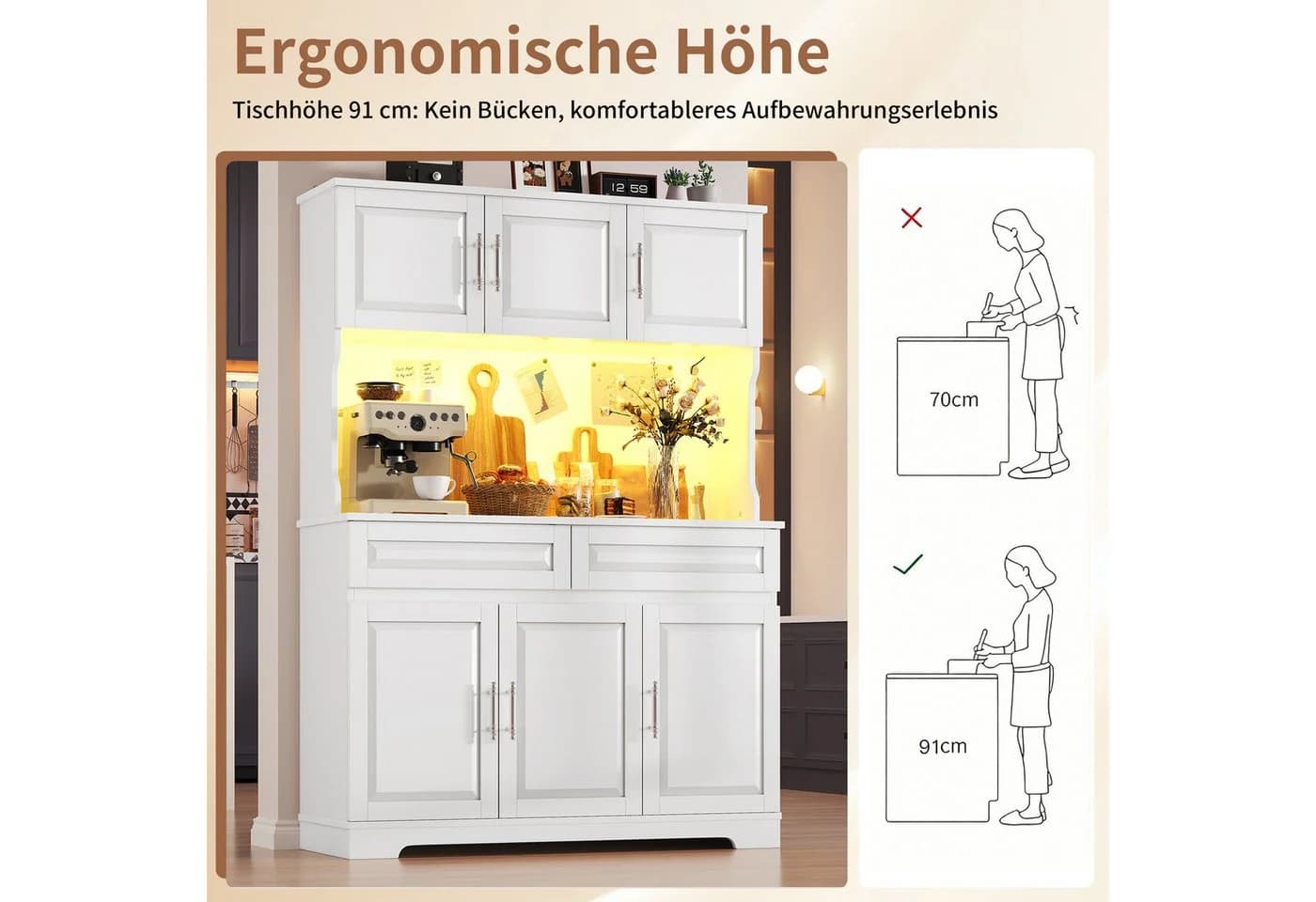 i@home Hochschrank Küchenschrank Weiß mit LED App-Steuerung - Bild 5