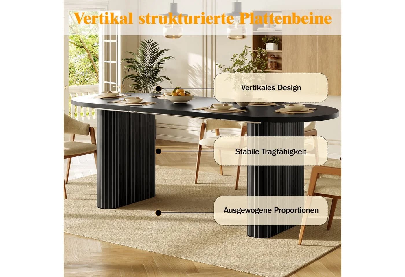 i@home Ausziehbarer Esstisch 120-160cm Oval mit Metallbeinen - Bild 4