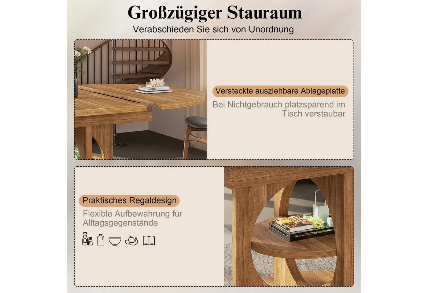i@home Ausziehbarer Esstisch mit Stauraum Holzoptik/Schwarz - Bild 3