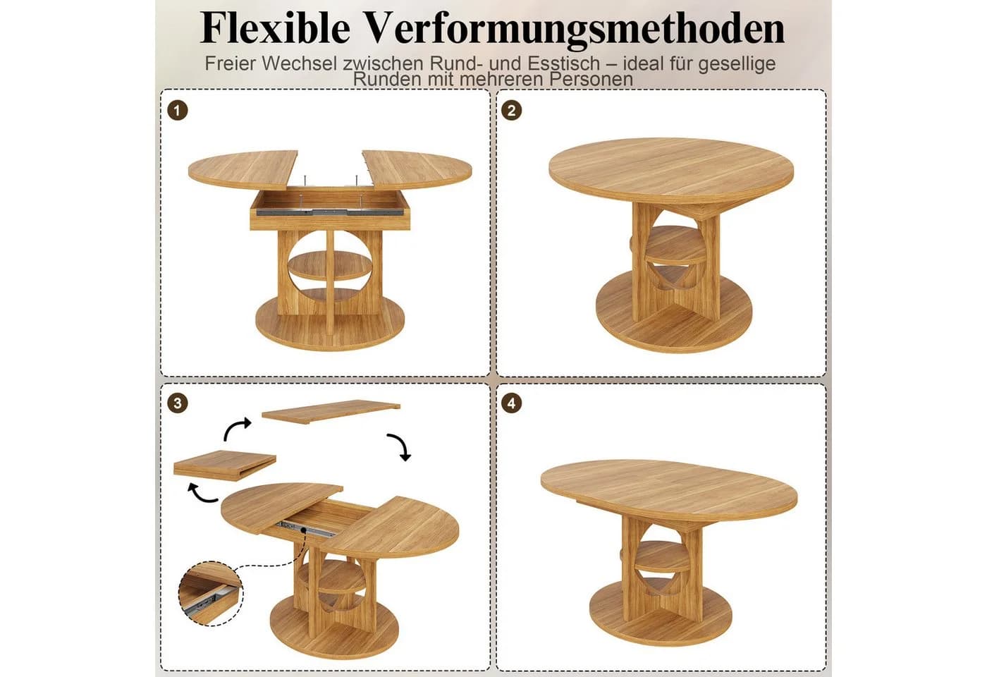 i@home Ausziehbarer Esstisch mit Stauraum Holzoptik/Schwarz - Bild 5