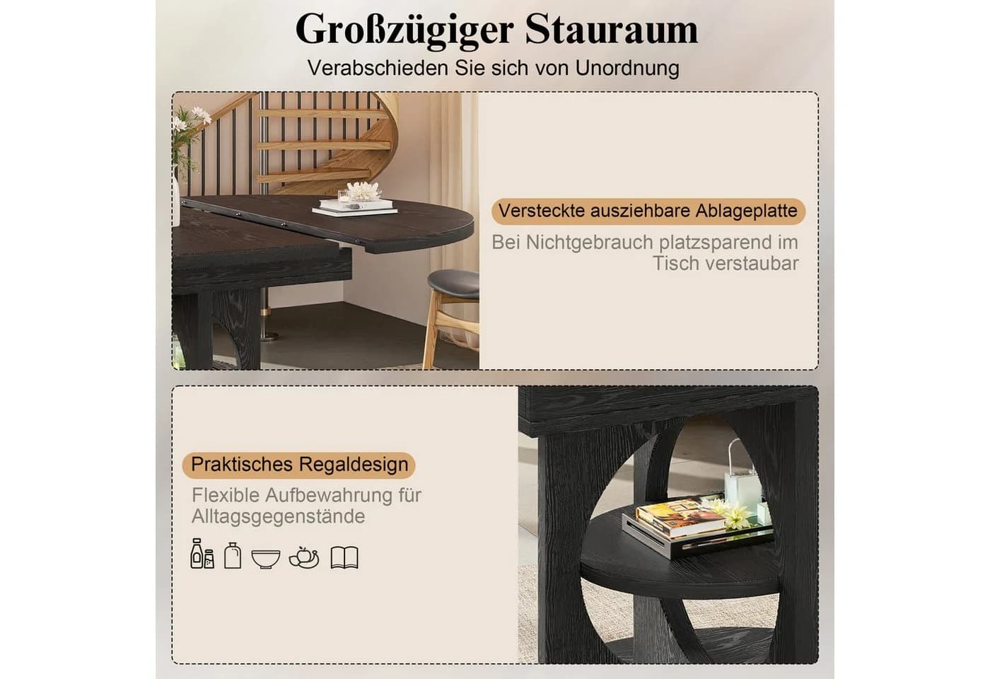i@home Ausziehbarer Esstisch mit Stauraum Schwarz - Bild 5