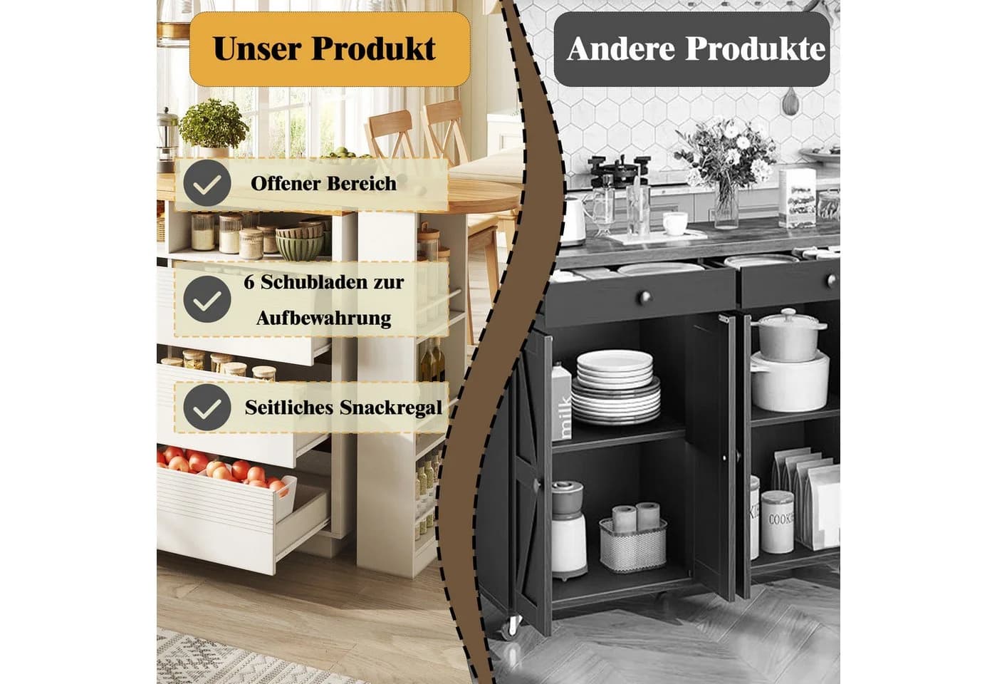 i@home Ausziehbarer Bartisch mit 6 Schubladen Weiß - Bild 4