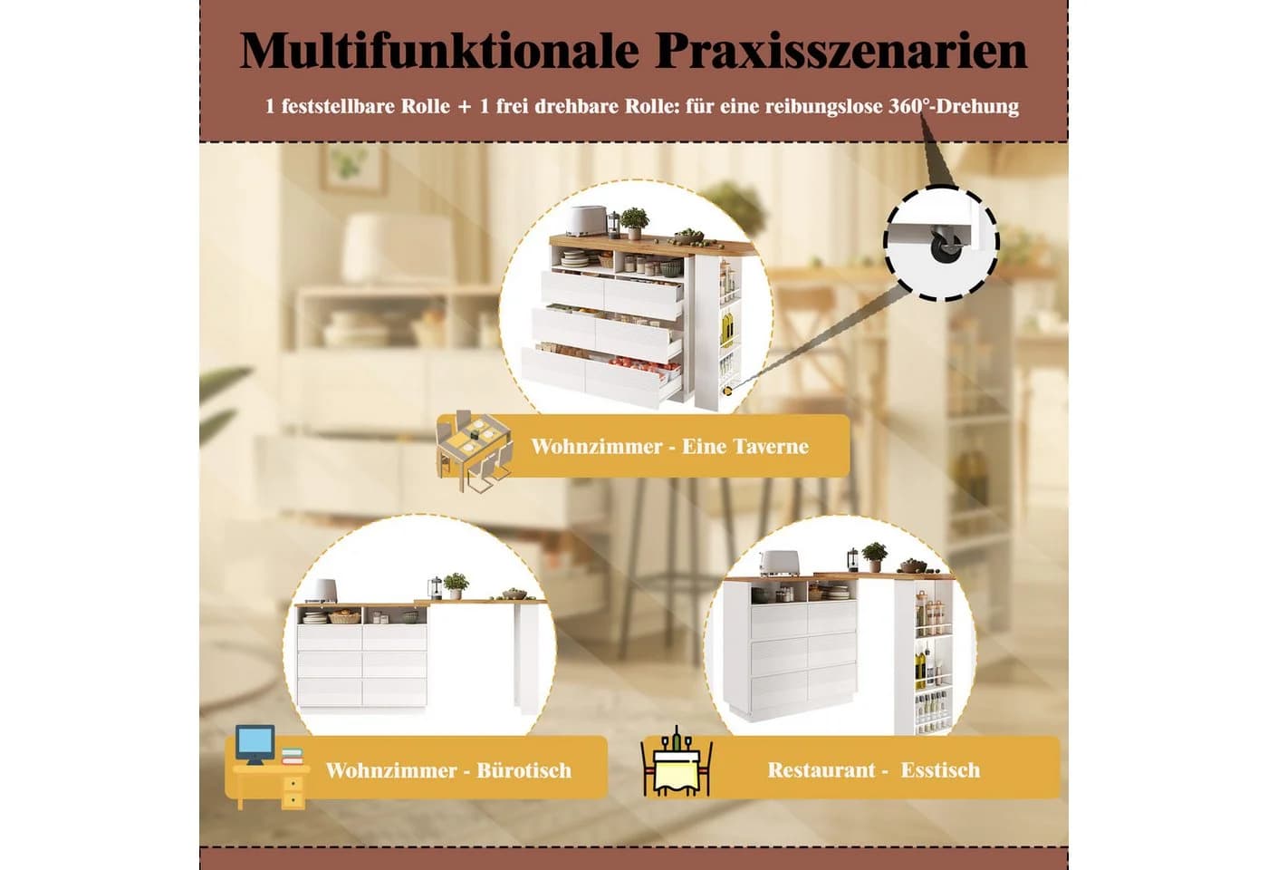 i@home Ausziehbarer Bartisch mit 6 Schubladen Weiß - Bild 5